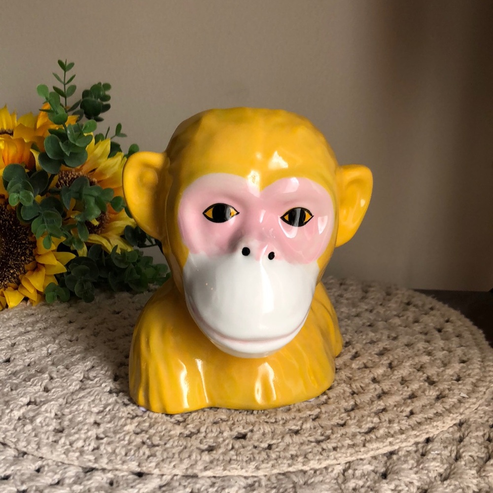 Yellow Ceramic Animal Monkey Bust Planter Pot